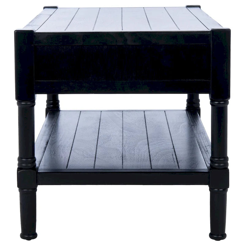Table basse à étagère inférieure à 2 tiroirs – Blanc vieilli / Gris délavé / Noir / Marron