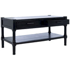 Table basse à étagère inférieure à 2 tiroirs – Blanc vieilli / Gris délavé / Noir / Marron