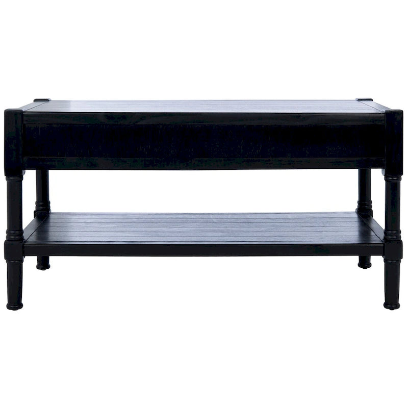 Table basse à étagère inférieure à 2 tiroirs – Blanc vieilli / Gris délavé / Noir / Marron