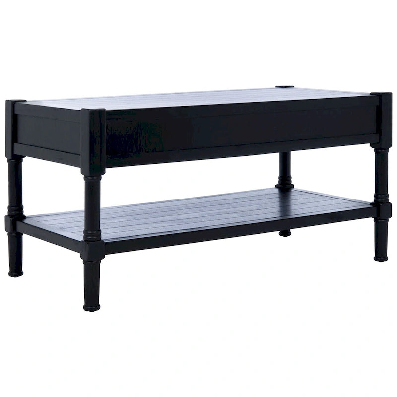 Table basse à étagère inférieure à 2 tiroirs – Blanc vieilli / Gris délavé / Noir / Marron