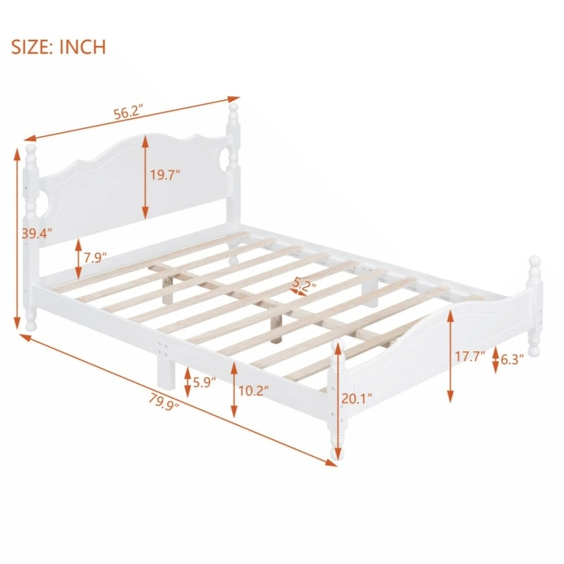 Lit plateforme rétro en bois pleine grandeur, blanc/noir, support à lattes en bois, 1 personne