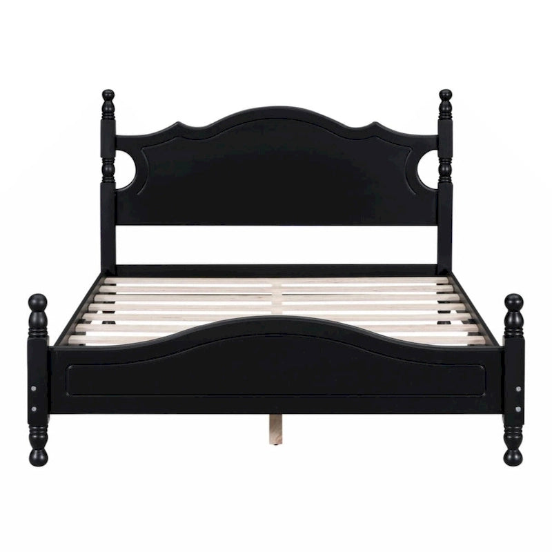 Lit plateforme rétro en bois pleine grandeur, blanc/noir, support à lattes en bois, 1 personne