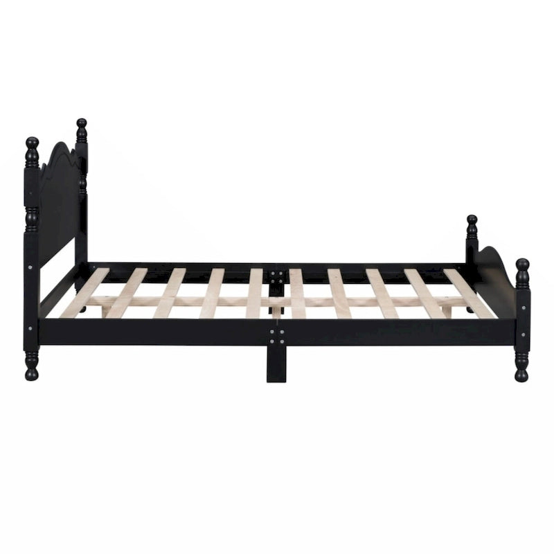Lit plateforme rétro en bois pleine grandeur, blanc/noir, support à lattes en bois, 1 personne