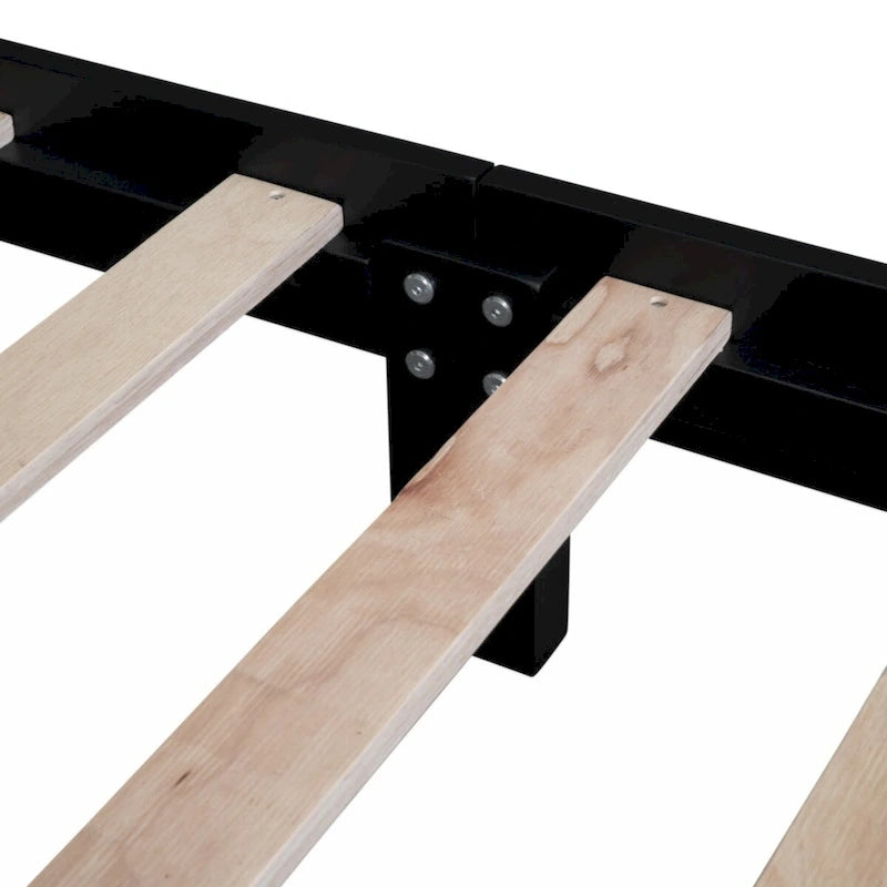 Lit plateforme rétro en bois pleine grandeur, blanc/noir, support à lattes en bois, 1 personne