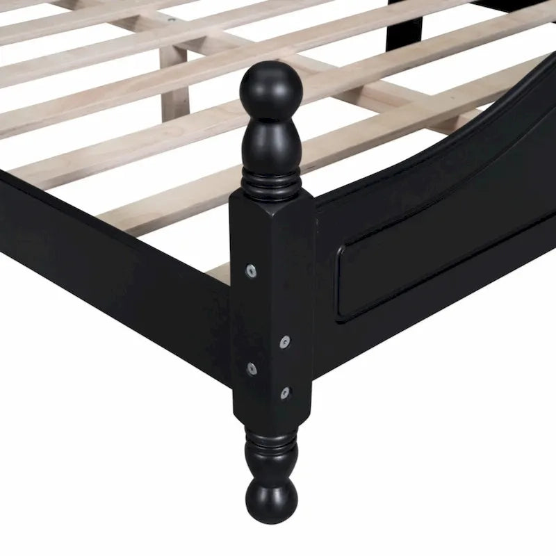 Lit plateforme rétro en bois pleine grandeur, blanc/noir, support à lattes en bois, 1 personne