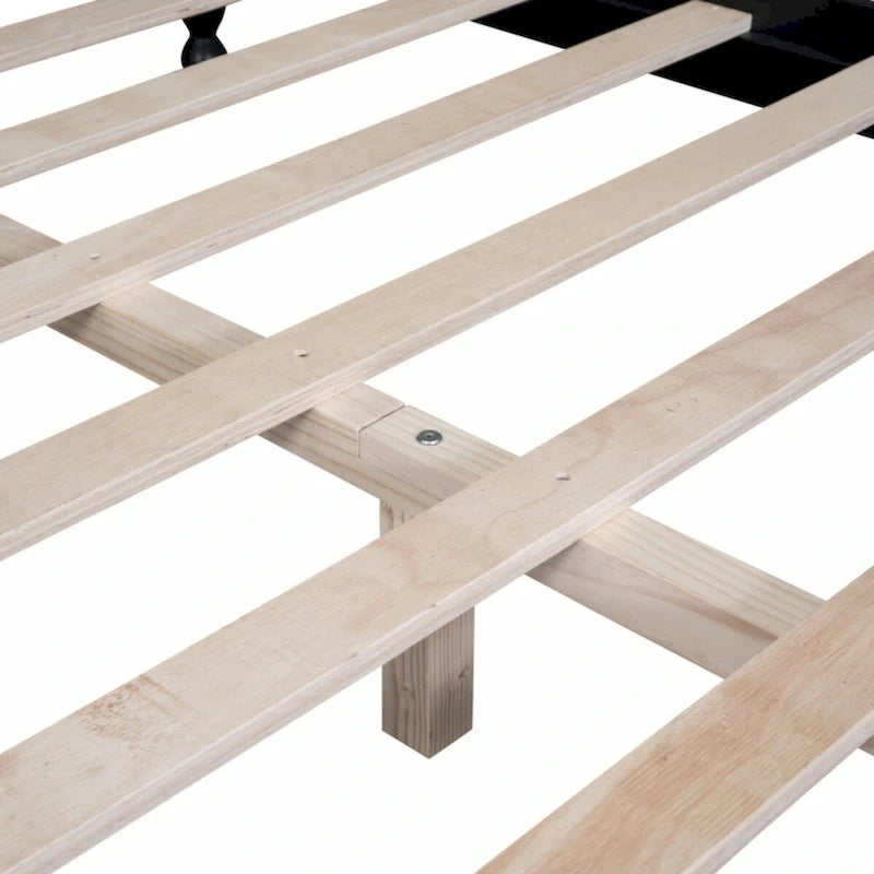 Lit plateforme rétro en bois pleine grandeur, blanc/noir, support à lattes en bois, 1 personne