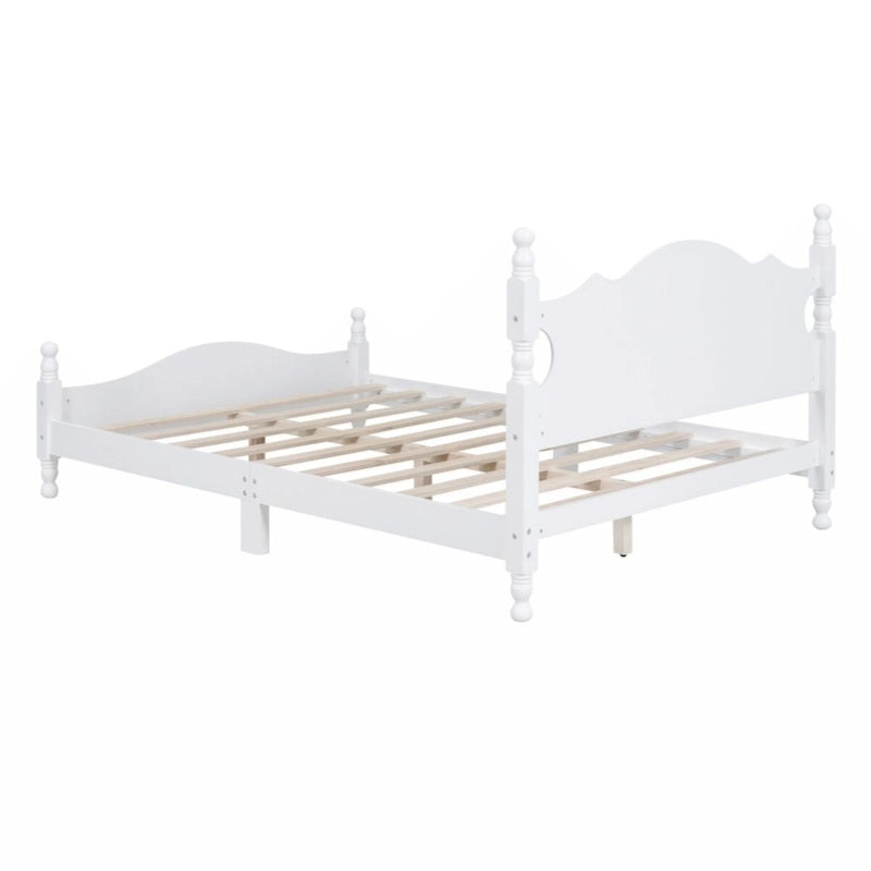 Lit plateforme rétro en bois pleine grandeur, blanc/noir, support à lattes en bois, 1 personne