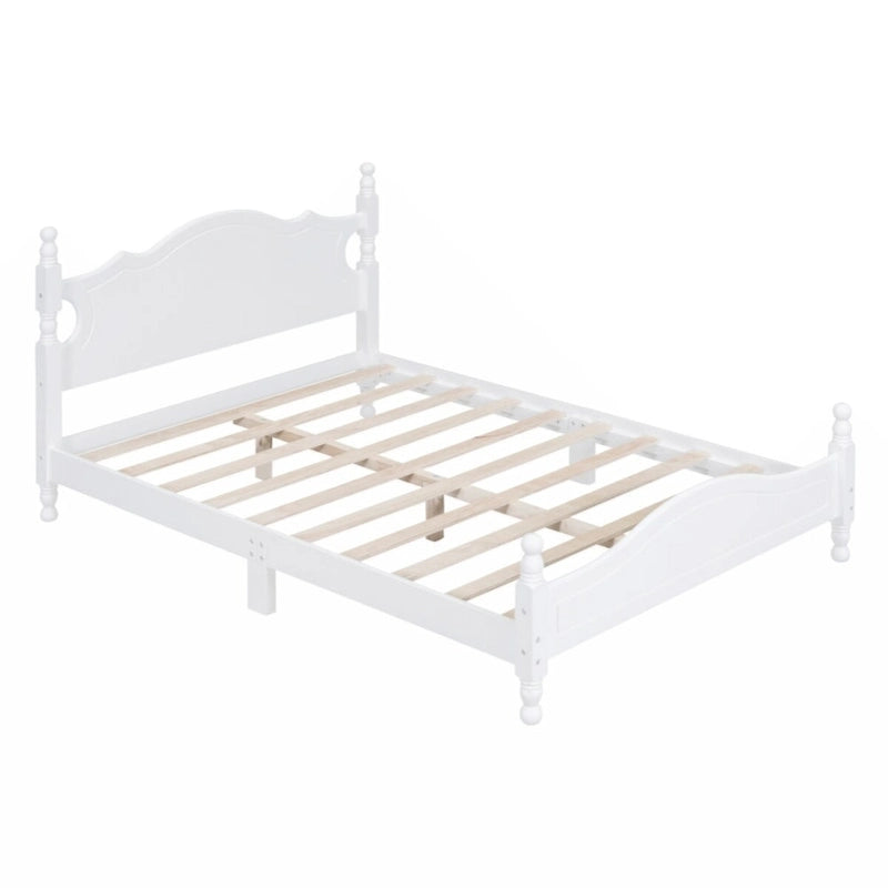 Lit plateforme rétro en bois pleine grandeur, blanc/noir, support à lattes en bois, 1 personne