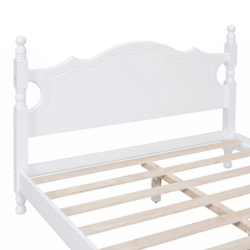 Lit plateforme rétro en bois pleine grandeur, blanc/noir, support à lattes en bois, 1 personne