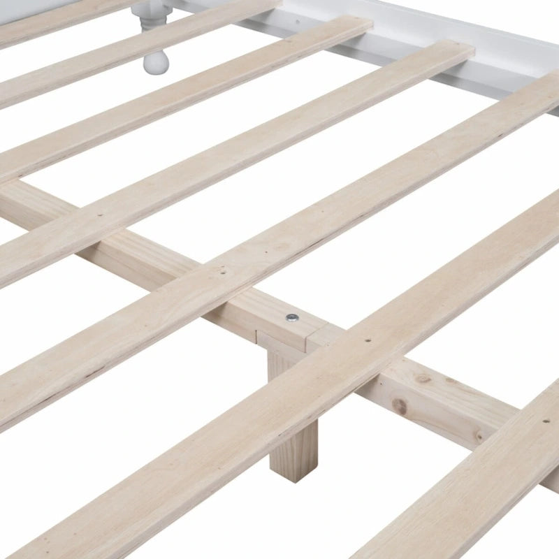 Lit plateforme rétro en bois pleine grandeur, blanc/noir, support à lattes en bois, 1 personne
