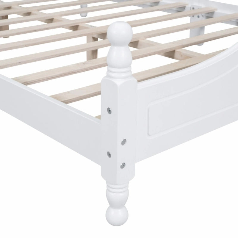 Lit plateforme rétro en bois pleine grandeur, blanc/noir, support à lattes en bois, 1 personne