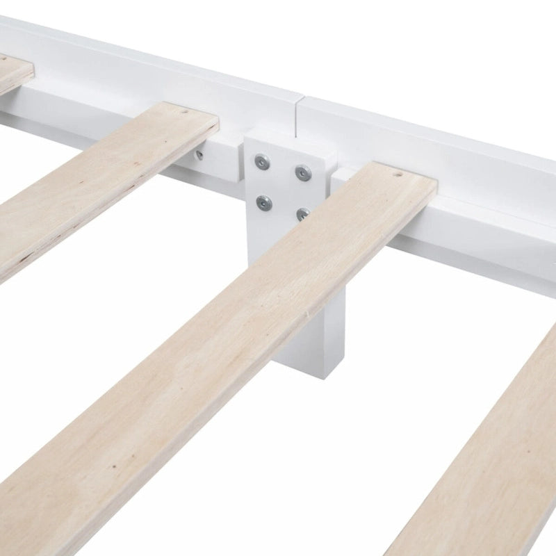 Lit plateforme rétro en bois pleine grandeur, blanc/noir, support à lattes en bois, 1 personne