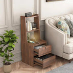 Table de chevet moderne Blanche/Bois/Noire avec station de recharge et veilleuse vocale, 1 utilisateur