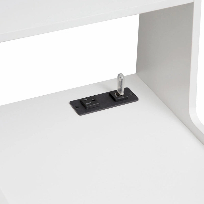 Table de chevet moderne Blanche/Bois/Noire avec station de recharge et veilleuse vocale, 1 utilisateur