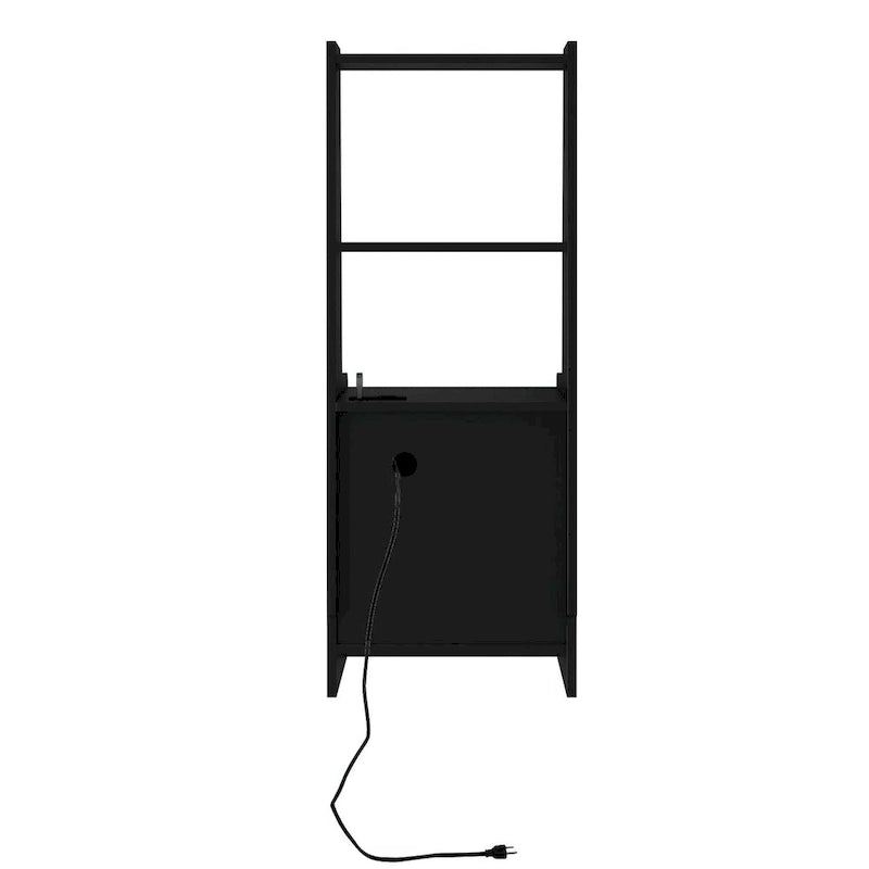 Table de chevet moderne Blanche/Bois/Noire avec station de recharge et veilleuse vocale, 1 utilisateur