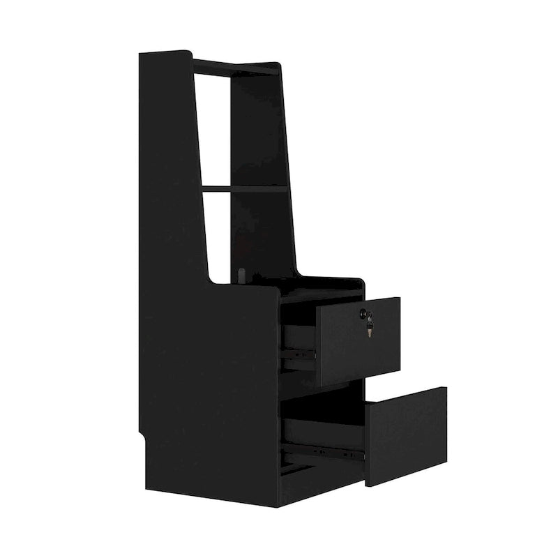 Table de chevet moderne Blanche/Bois/Noire avec station de recharge et veilleuse vocale, 1 utilisateur