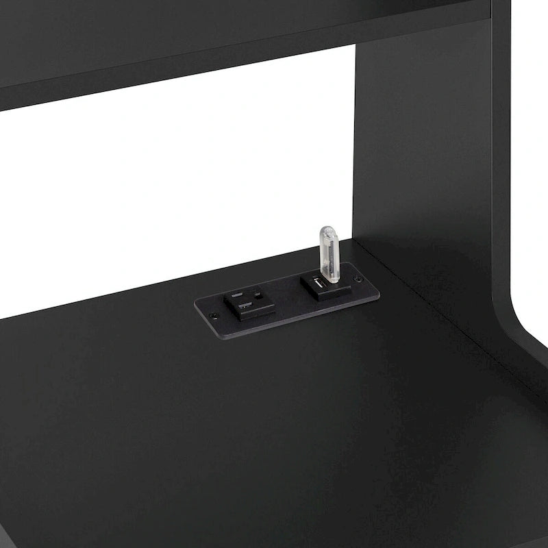 Table de chevet moderne Blanche/Bois/Noire avec station de recharge et veilleuse vocale, 1 utilisateur