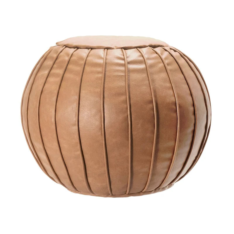 Pouf Ottoman Rond en Similicuir Marron – Siège Simple