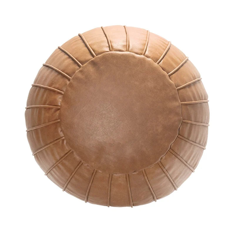 Pouf Ottoman Rond en Similicuir Marron – Siège Simple