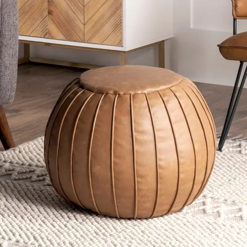 Pouf Ottoman Rond en Similicuir Marron – Siège Simple