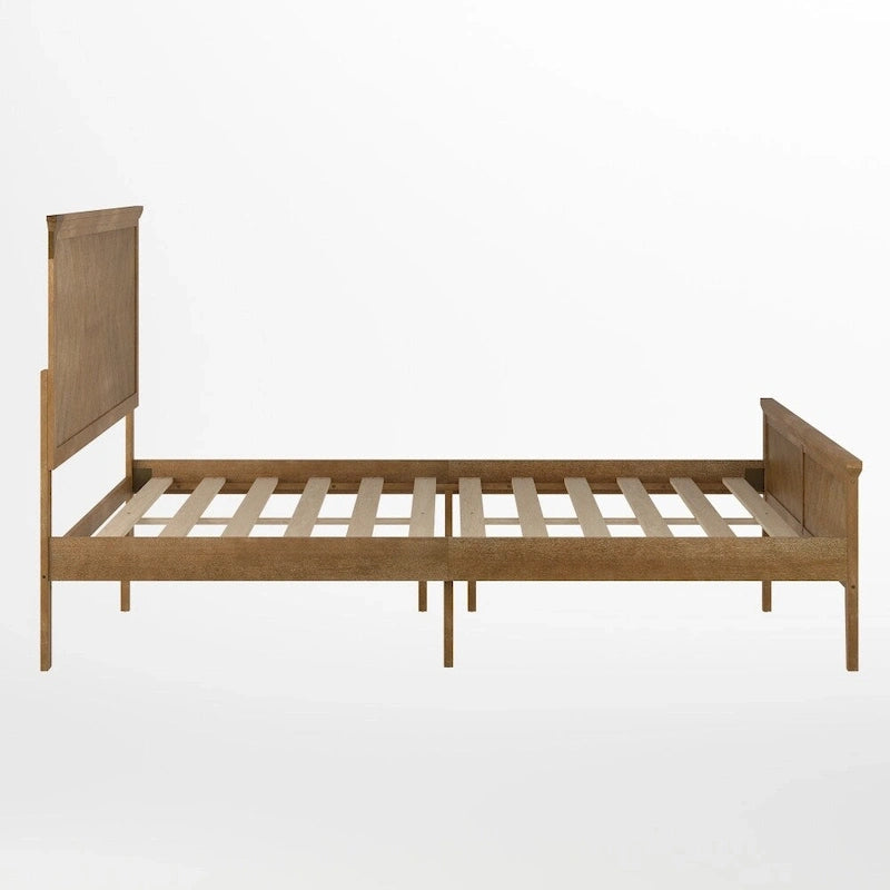 Cadre de lit plateforme gris foncé / marron clair avec tête de lit et pied de lit – Queen / King, 1 personne