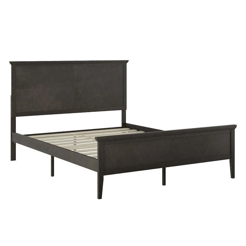 Cadre de lit plateforme gris foncé / marron clair avec tête de lit et pied de lit – Queen / King, 1 personne