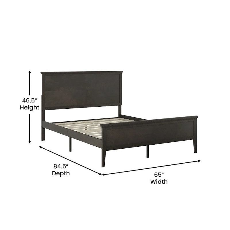 Cadre de lit plateforme gris foncé / marron clair avec tête de lit et pied de lit – Queen / King, 1 personne