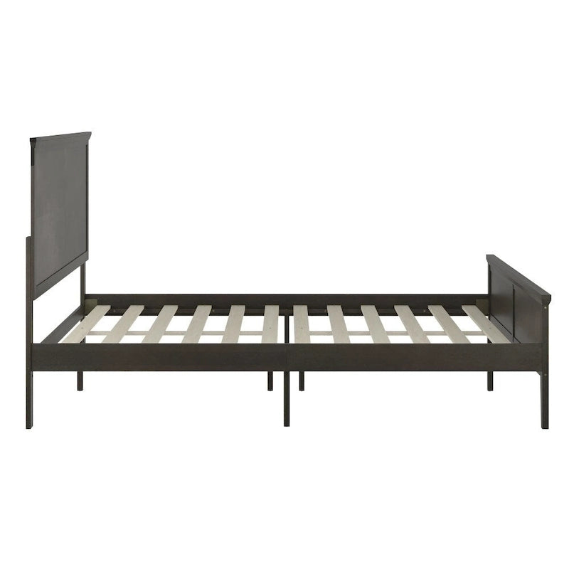 Cadre de lit plateforme gris foncé / marron clair avec tête de lit et pied de lit – Queen / King, 1 personne