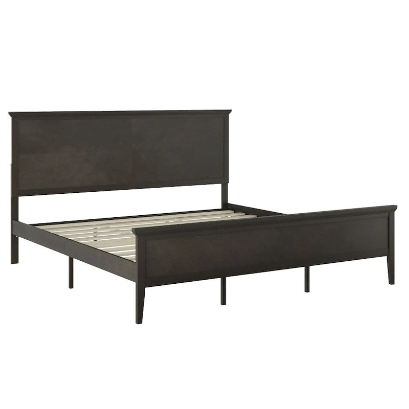 Cadre de lit plateforme gris foncé / marron clair avec tête de lit et pied de lit – Queen / King, 1 personne