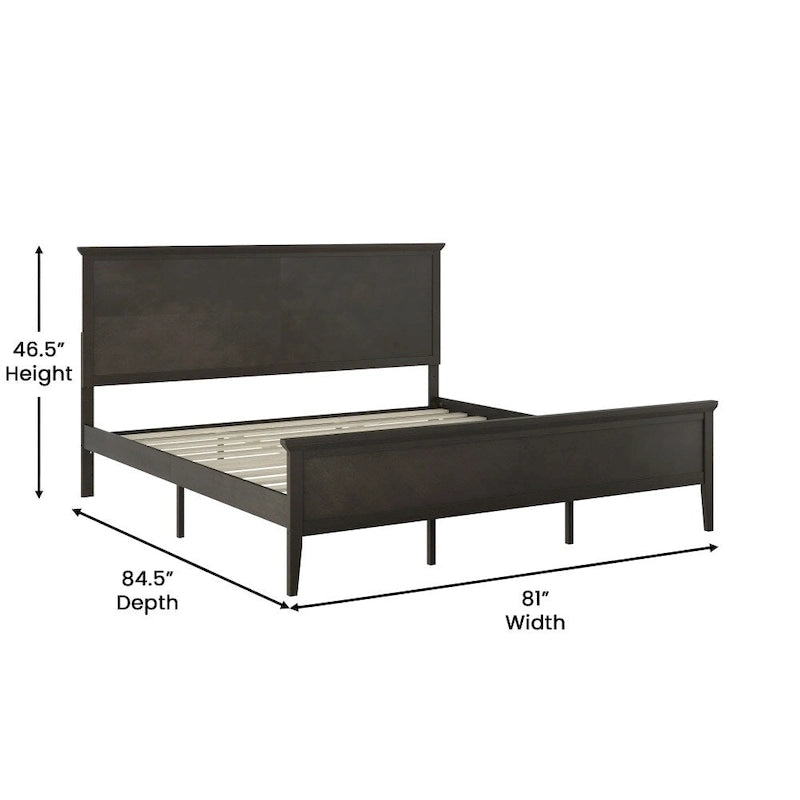 Cadre de lit plateforme gris foncé / marron clair avec tête de lit et pied de lit – Queen / King, 1 personne