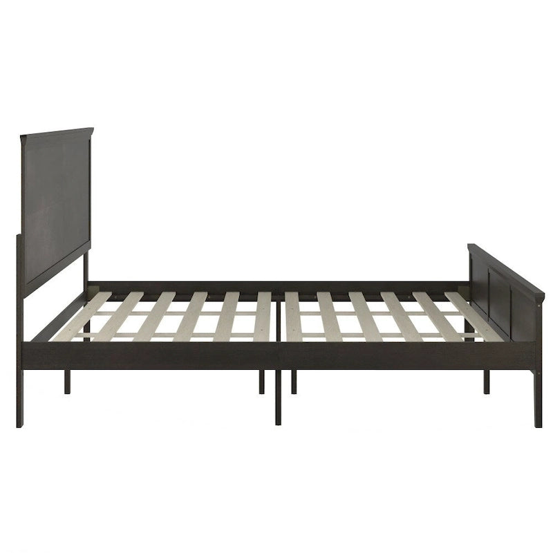 Cadre de lit plateforme gris foncé / marron clair avec tête de lit et pied de lit – Queen / King, 1 personne
