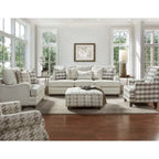 Fauteuil d'appoint en carreaux vichy de buffle blanc cassé et gris, une place
