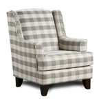 Fauteuil d'appoint en carreaux vichy de buffle blanc cassé et gris, une place
