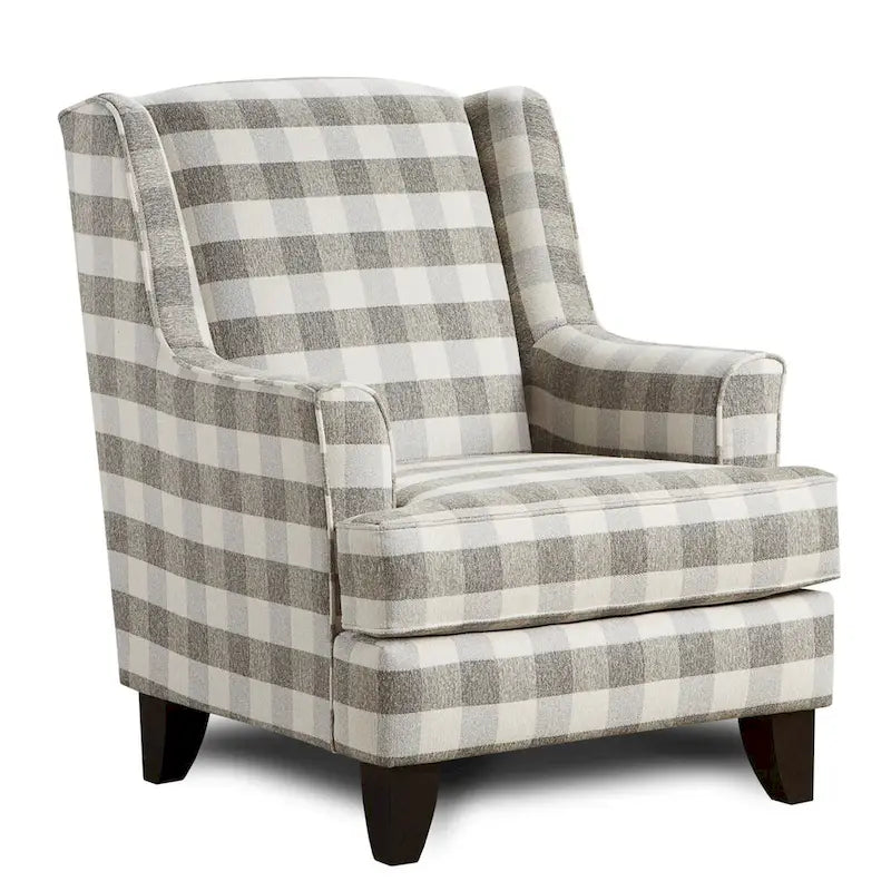 Fauteuil d'appoint en carreaux vichy de buffle blanc cassé et gris, une place