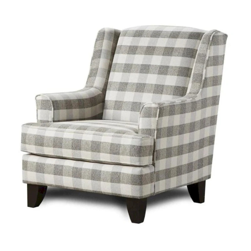 Fauteuil d'appoint en carreaux vichy de buffle blanc cassé et gris, une place