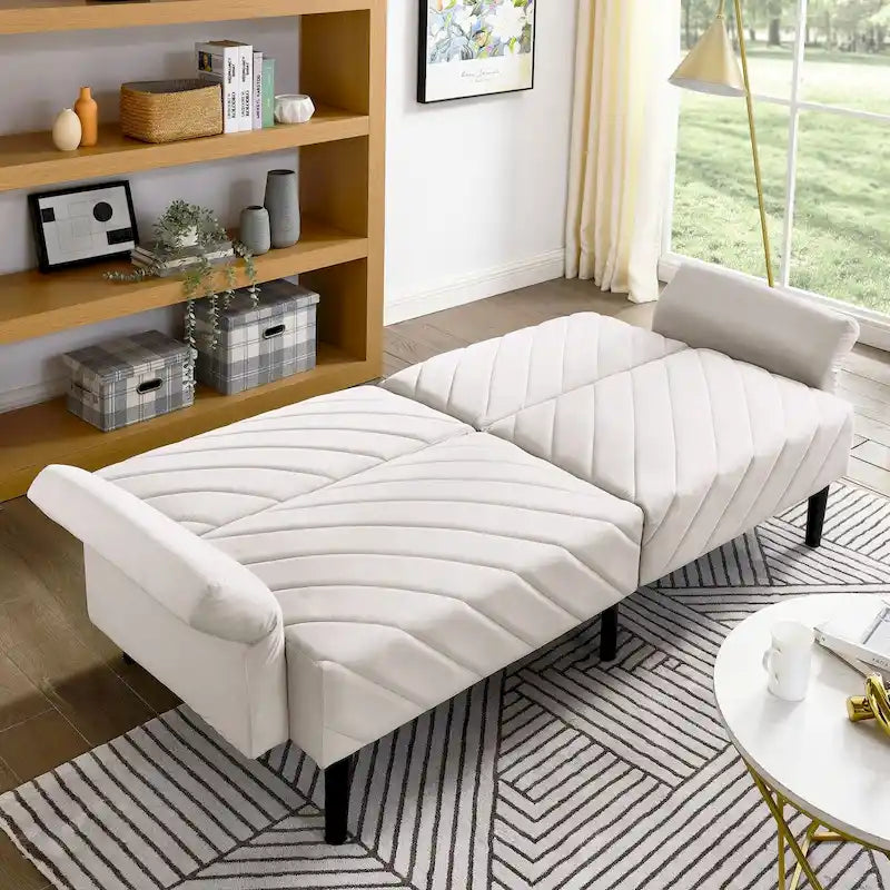 Canapé-lit convertible en velours beige / bleu / noir / gris / rose, dossier inclinable 6 positions, 2-3 places