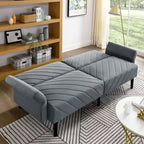 87  Velvet Convertible Folding Sofa Bed with Adjustable Armrests