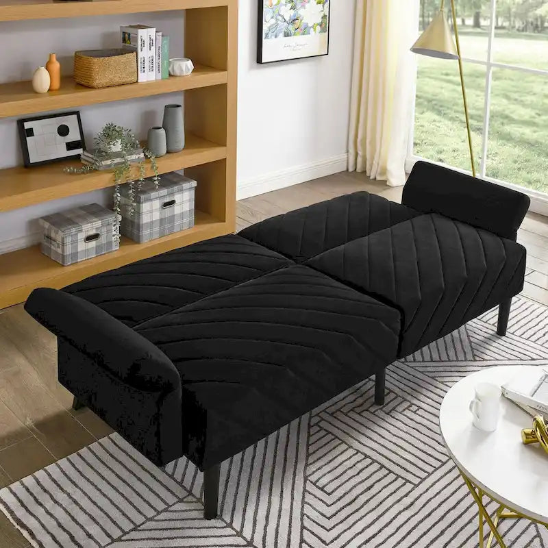 Canapé-lit convertible en velours beige / bleu / noir / gris / rose, dossier inclinable 6 positions, 2-3 places