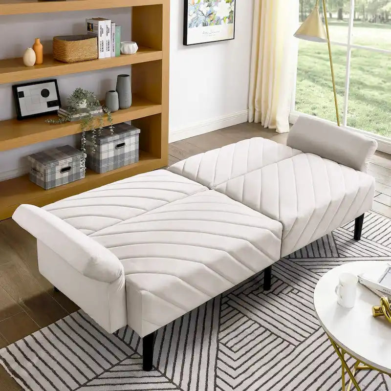 Canapé-lit convertible en velours beige / bleu / noir / gris / rose, dossier inclinable 6 positions, 2-3 places