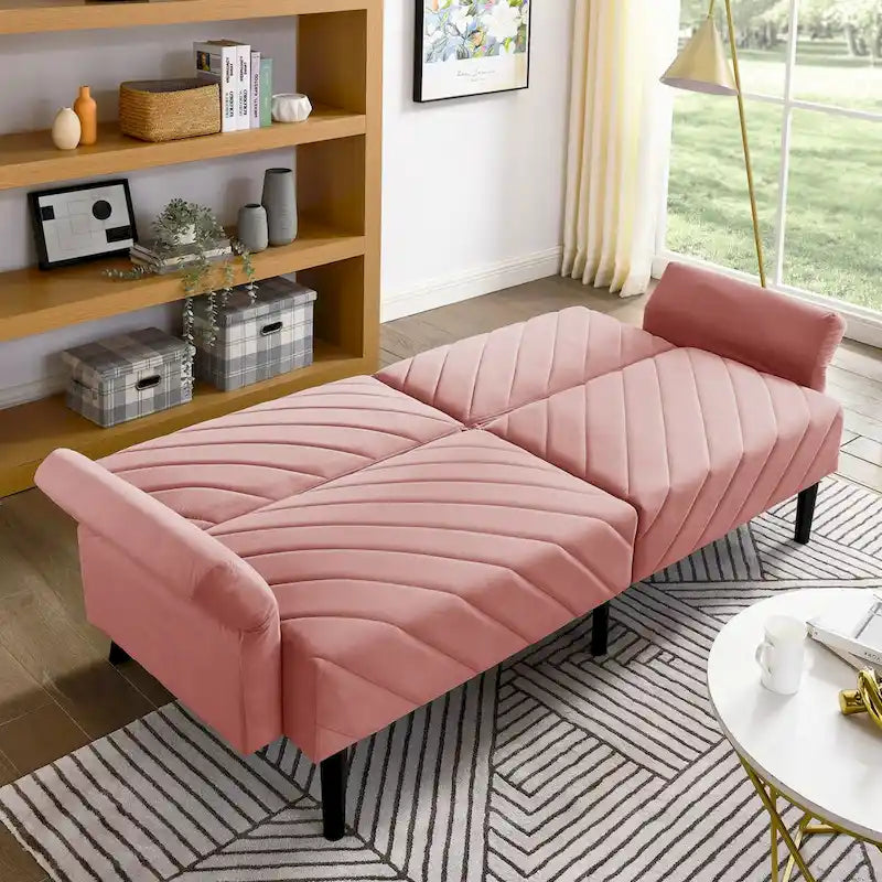 Canapé-lit convertible en velours beige / bleu / noir / gris / rose, dossier inclinable 6 positions, 2-3 places