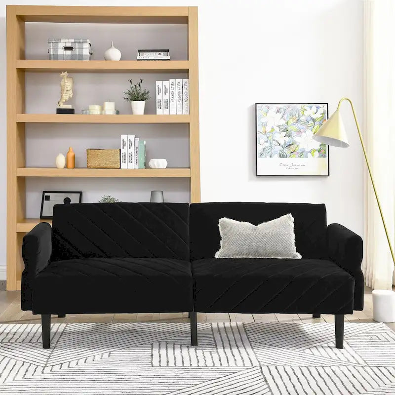 Canapé-lit convertible en velours beige / bleu / noir / gris / rose, dossier inclinable 6 positions, 2-3 places