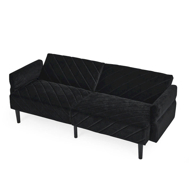 Canapé-lit convertible en velours beige / bleu / noir / gris / rose, dossier inclinable 6 positions, 2-3 places