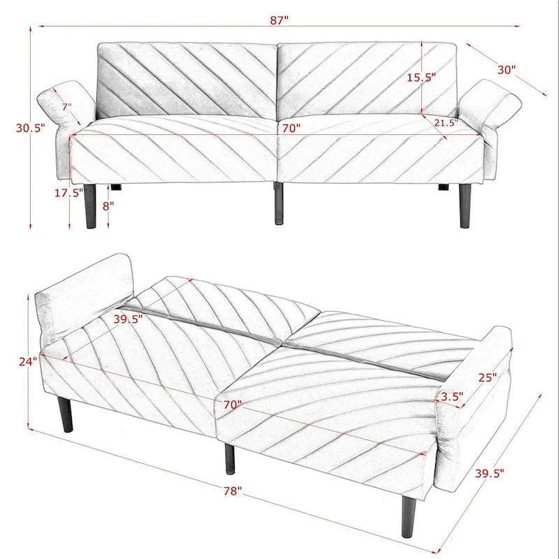 Canapé-lit convertible en velours beige / bleu / noir / gris / rose, dossier inclinable 6 positions, 2-3 places