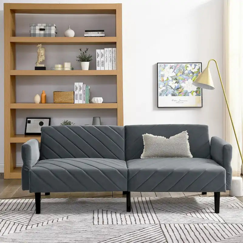 Canapé-lit convertible en velours beige / bleu / noir / gris / rose, dossier inclinable 6 positions, 2-3 places