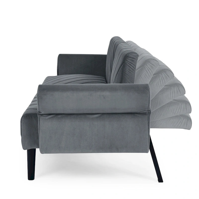 Canapé-lit convertible en velours beige / bleu / noir / gris / rose, dossier inclinable 6 positions, 2-3 places