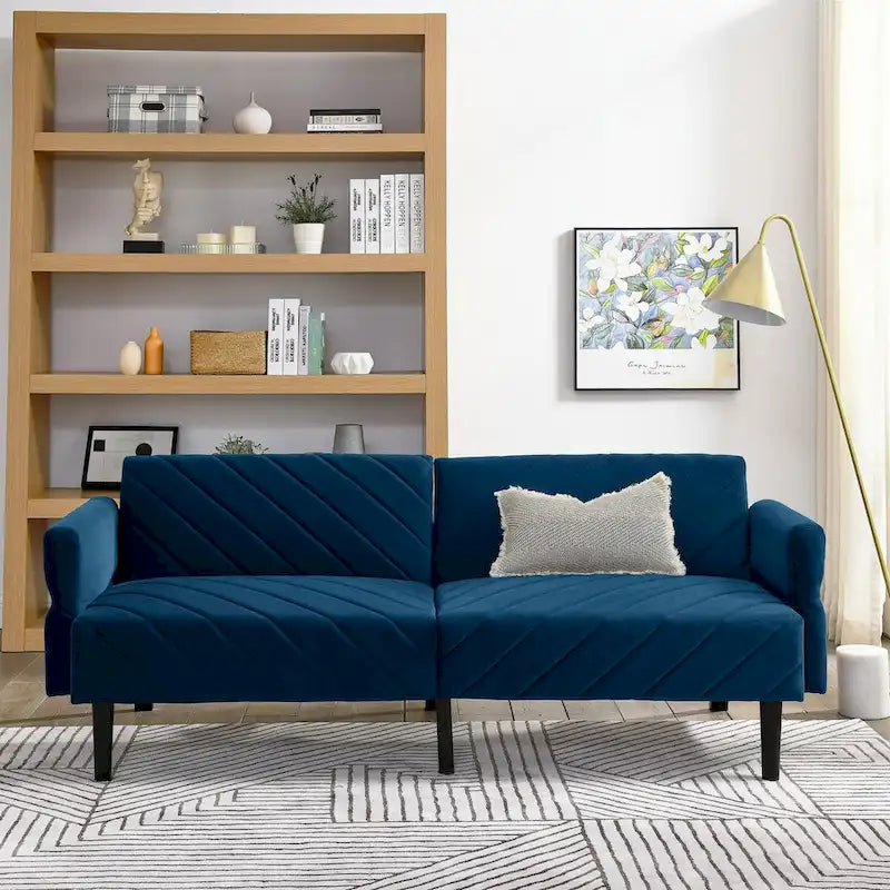 Canapé-lit convertible en velours beige / bleu / noir / gris / rose, dossier inclinable 6 positions, 2-3 places