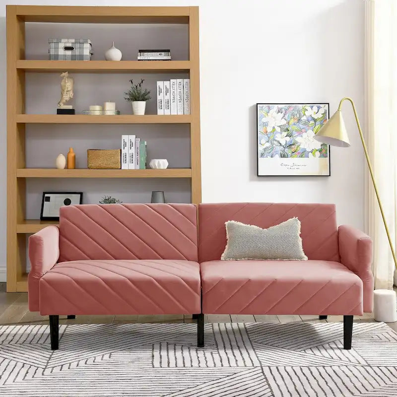 Canapé-lit convertible en velours beige / bleu / noir / gris / rose, dossier inclinable 6 positions, 2-3 places