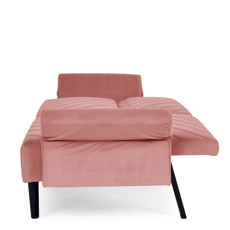 Canapé-lit convertible en velours beige / bleu / noir / gris / rose, dossier inclinable 6 positions, 2-3 places