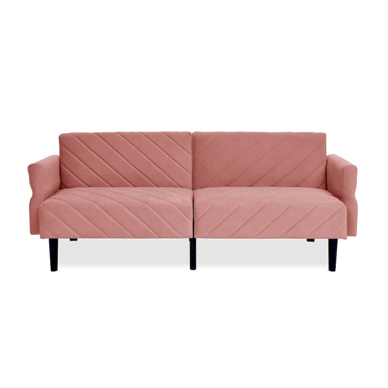 Canapé-lit convertible en velours beige / bleu / noir / gris / rose, dossier inclinable 6 positions, 2-3 places