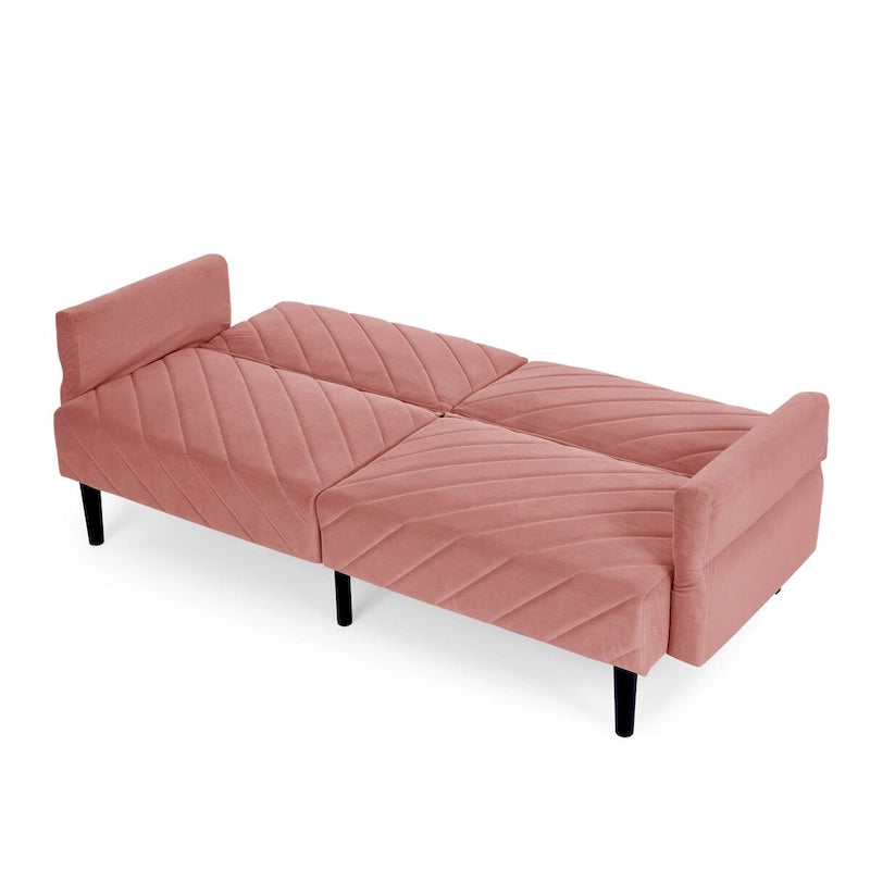 Canapé-lit convertible en velours beige / bleu / noir / gris / rose, dossier inclinable 6 positions, 2-3 places